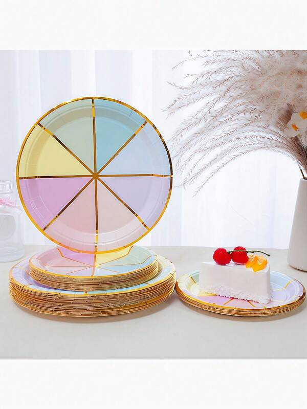 12/24/72 Stücke Set, Einweggeschirr, Einweg-Pappteller für Geburtstage und Jahrestage, Papierbecher, Heißprägeverfahren, 7-Zoll-Pappteller, 9-Zoll-Pappteller, Speiseteller, Partyplatten, Materialien