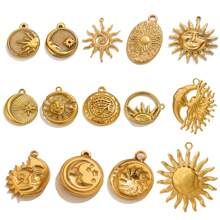 5pcs Stainless Steel Diy Jewelry Accessories Plated 18k Gold Bracelet Ins Niche Design High-Grade Sun Vintage Earrings Pendant Stainless Steel Necklace Jewelry Accessories - Sun Pendant - View 1
