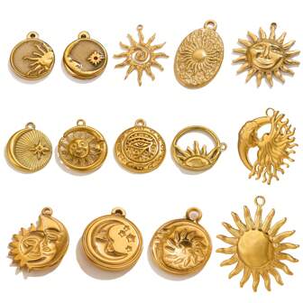 5pcs Stainless Steel Diy Jewelry Accessories Plated 18k Gold Bracelet Ins Niche Design High-Grade Sun Vintage Earrings Pendant Stainless Steel Necklace Jewelry Accessories