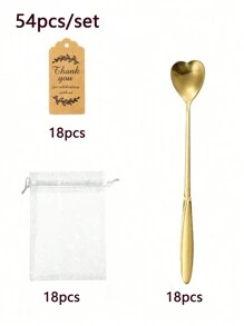 54pcs/36pcs/18pcs Gold Stainless Steel Tea Spoon Favor Set With Gift Cards & Tulle Bag, Coffee Cake Dessert Stirring Spoons, Ideal For Wedding, Bridal Shower, Guest Tea Party, Home Kitchen Party Favors