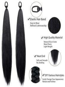 Black Ponytail Extension 2 Packs 26 Inch Braid Ponytail Extension With Elastic Tie Straight Sleek Wrap Around Braid Hair Extensions Ponytail - Multicolor - View 5