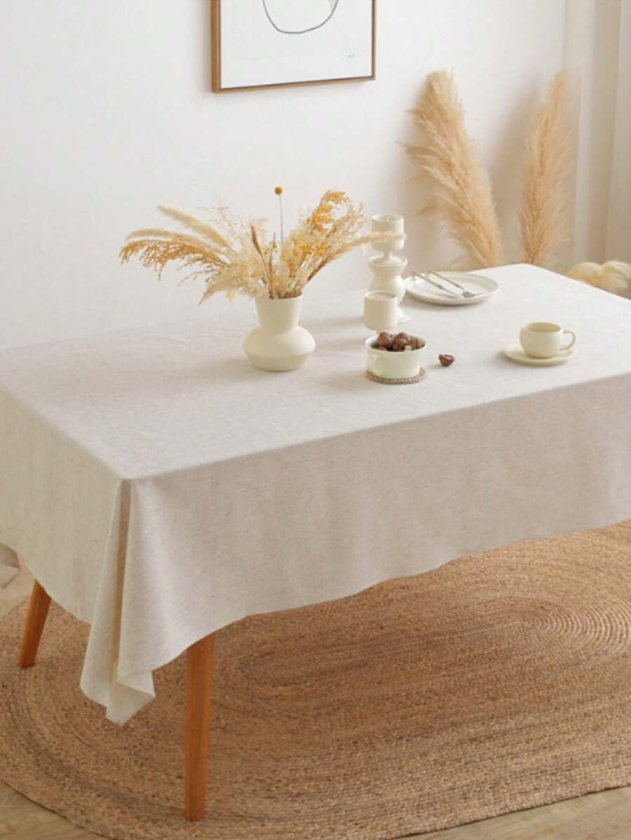 1pc Farmhouse Style Natural Wood Grain Beige Wrinkle-Resistant Hotel Wedding Party Home Dining Table Cloth, Everyday Home Decor - Beige - View 1