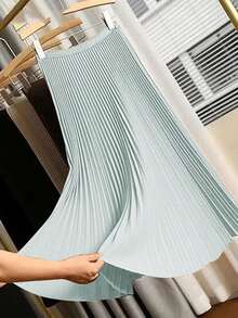 Große neue Produkte für Herbst und Frühling, mintfarbener hochgeschnittener plissierter Rock mit drapierter und schlanker Taille, A-Linien Midi-Rock im französischen Retro-Stil, vielseitig einsetzbar für Pendeln, Dates und den Alltag, freundlicher und modischer Temperament, Damenrock