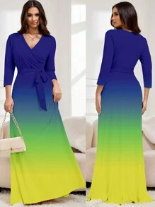 深V领优雅短袖连衣裙，女士夏季服装