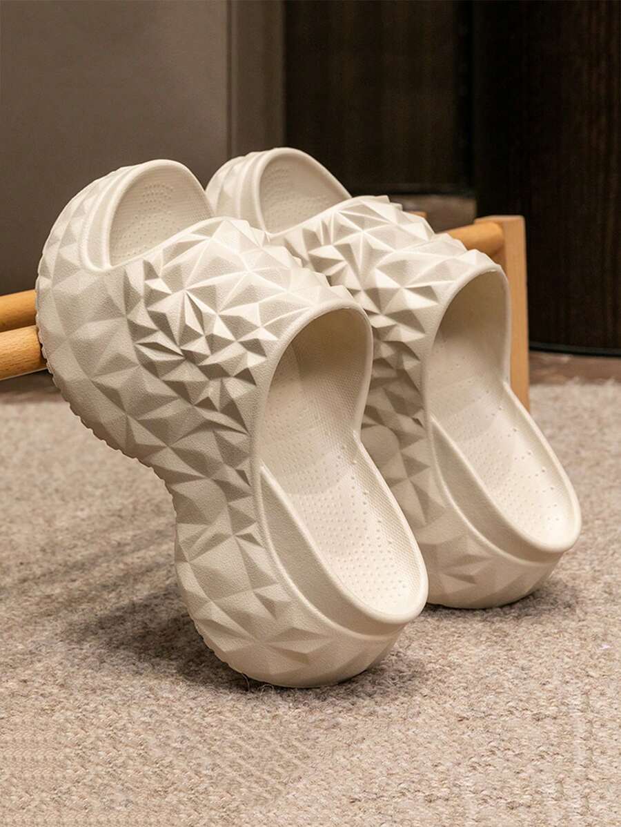 1 双厚底榴莲高跟拖鞋，女士户外沙滩凉鞋，柔软 EVA 拖鞋，防滑，防水，耐磨，透气，室内家居拖鞋，浴室淋浴塑料拖鞋，露趾凉鞋，时尚菱形户外拖鞋 - 卡其色 - 查看 1