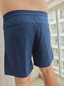 Men's Training Running Shorts Gym Mauricinho Tactel With Elastane With Mesh - Navy Blue - View 3