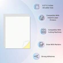 Printable Sticker Cardstock Paper,8.27''x11.69'' A4 Self Adhesive Sticker Backing Card Stock Paper For Craft Scrapbooking Inkjet Printer, White Matte - Multicolor - View 3