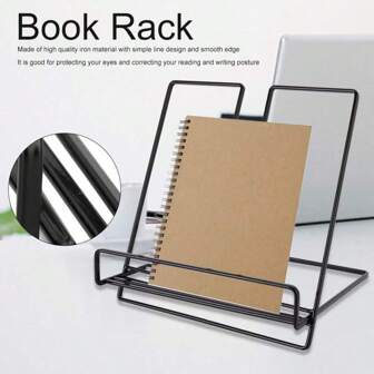 折叠式铁网桌面展示架，可放置平板电脑、杂志、烹饪书