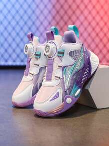 Zapatos de baloncesto giratorios para niños - Zapatos deportivos casuales de PU morado, con amortiguación y antideslizantes, apropiados para correr y caminar tanto en interiores como en exteriores