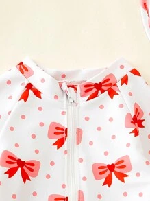 Conjunto de traje de baño para bebé y niña pequeña que incluye bañador de una pieza de manga larga tipo protector solar, sombrero de sol con estampado floral y cierre de cremallera - Blanco - Ver 4