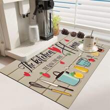 1 件咖啡印花防水碗碟干燥垫，超强吸水隐形防污，防滑橡胶背衬多功能垫，适用于厨房、咖啡机、洗衣机、台面 - 彩色 - 查看 2