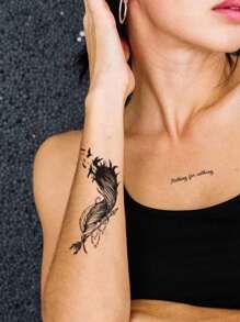 2pcs Feather & Rose Temporary Tattoo Sticker, Floral Printed Waterproof Fake Temporary Tattoos For Women, Suitable For Arm, Thigh, Foot Body Art Tattoo Decal, Reusable For Men And Women, Waterproof And Sweat-Proof