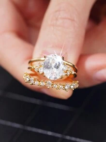 3 Pcs/Set Luxury Cubic Zirconia Ring For Women For Wedding Engagement Anniversary Party Jewelry Valentine's Day Gift,Mom,Mother,Mother's Day,Gift