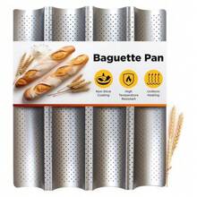 用于法式面包烘焙的不粘法棍面包盘，碳钢 2/3/4 连续凹槽烤盘架，波浪形法式长面包，大型金色法棍面包模具无论您是大师还是新手，拥有大烤箱还是小烤箱，您都可以制作精致美味的法式面包。