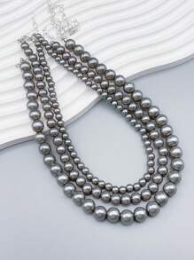 3pcs Stacking Necklace Set, Faux Pearl, Blush & Millennial Pink, Girls/Women - Imitation Pearl Necklace - View 15