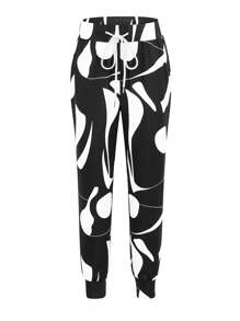 Quần dài nữ ống rộng có dây rút, màu đen, thích hợp cho mùa xuân. - màu đen - Xem 3