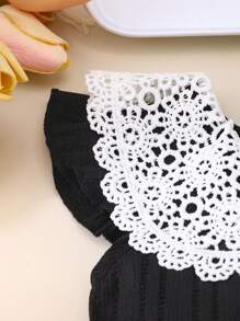 1pc Baby Girls Cute Peter Pan Collar Ruffle Sleeve Little Black Dress, Summer