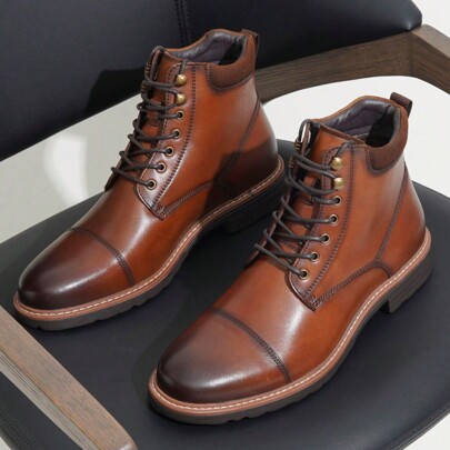 SHOESMORE Men's Leather Chukka Black Boots Dress Boots Retro Ankle Brown Boots High Top Boots For Men