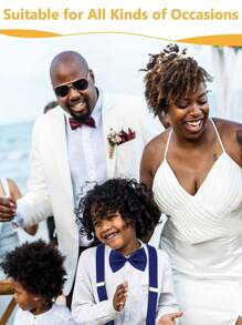 儿童吊带领结套装，学生燕尾服领结吊带，男孩女孩可调节背带夹，适合派对、婚礼、生日庆祝 - 彩色 - 查看 7