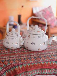 1 件 Ditsy 花卉图案白色陶瓷茶壶，家用水壶，奶茶壶，茶壶，炉灶搪瓷水壶，送给亲戚朋友的礼物，适合户外、露营