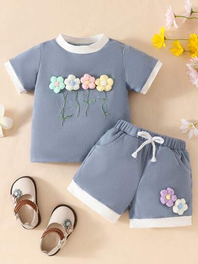 Toddler Baby Girls Clothes Floral T-Shirt Tops + Shorts Set Cute Summer Outfit