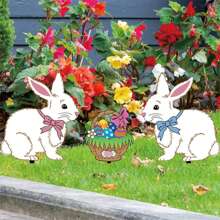 Estacas de jardín de conejito, huevos de Pascua, conejo/pollito, divertidas decoraciones primaverales únicas para jardín al aire libre. - Multicolor - Ver 5