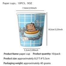 طقم أدوات المائدة لحفلة عيد ميلاد الكابيبارا، طقم إمدادات الحفلة من الورق، الأطباق، المناديل، الأكواب، وبياضات المائدة يكفي ل- 10 ضيوف، ديكورات حفلة عيد الميلاد بموضوع الرسوم المتحركة الكابيبارا