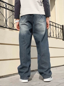 Jeans en denim imprimés pour garçons adolescents, nouveaux pantalons décontractés à jambe droite à la mode pour garçons adolescents au printemps