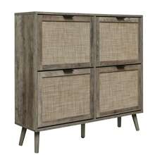 Sweiko Retro White Shoe Cabinet With Four Doors, Rattan Look, Double Shelf, Product Length 105 Cm, With Back Panel, Suitable For Hallways And Similar Areas