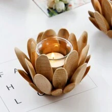 1PC Candlestick Wooden Creative Candle Holders With Flower Design Wedding Table Vintage Candlestick Glass For Party Living Room