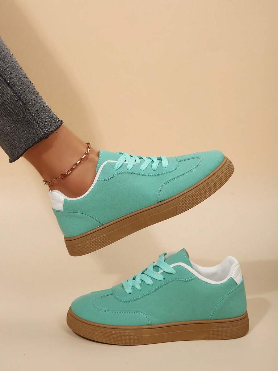 New Spring Autumn Green Fashion Casual Minimalist Lightweight Breathable Leather Round Toe Flat Anti-Slip Lace-Up Outdoor Sports Leisure Women Shoes