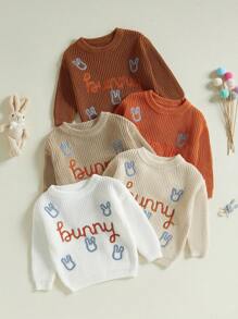 Suéter de Pascua para bebé niña y niño, informal, con letras de conejito bordadas, jersey de punto, prenda de punto para niño pequeño - Caqui - Ver 3