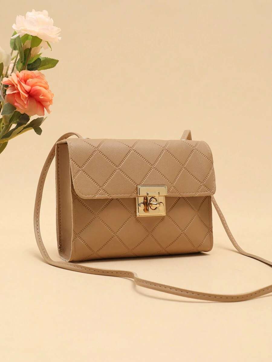 Summer Fashion Versatile Geometric Pattern Flap Lock Closure Square Shoulder Crossbody Bag - Khaki - View 1