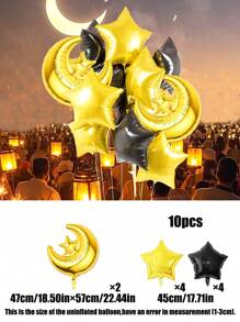 Set de 10 globos con tema del festival del Eid, globos con forma de luna y estrella, globos de estrella de 5 puntas de 18 ", adecuados para la decoración del fondo del Ramadán - Multicolor - Ver 9