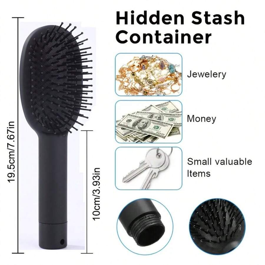 1pc Diversion Hair Brush To Hide Money Cash Jewelry Stash Secret Container Hair Comb Box Hiding Diamond Key Storage - Black - View 1