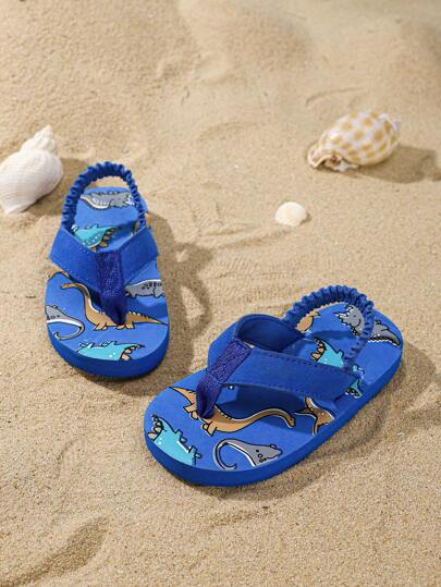 1 Pair Baby Cartoon Animal Pattern Anti-Slip EVA Beach Outdoor Slippers, Fashionable Lightweight Flip Flops For Summer