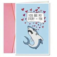 1 件有趣的鲨鱼情人节卡片，送给丈夫男朋友，可爱的鲨鱼周年纪念卡，来自妻子女朋友，动物情人节卡片，“你是我的一切。” - 4 色信封
