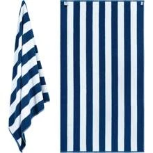 条纹小屋沙滩巾超大 2 包，大号棉质浴巾 - 豪华毛绒加厚酒店泳池毛巾成人超强吸水速干 - 35x70 淡海军蓝 | 2 包浴室装饰夏季