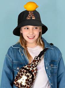 2pcs Set Teenagers Letter Print Bucket Hat & Leopard Print Backpack, Breathable Baseball Cap, Suitable For Boys And Girls To Match Outfits In Spring And Summer - Black - View 2