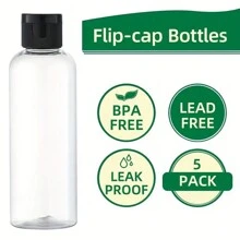 1/5pcs 75ml Refillable Transparent Plastic Bottles With Flip Cap, Portable Squeeze Travel Size Shampoo/Conditioner Containers - Clear - View 4