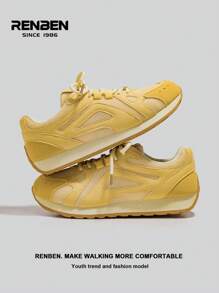 RENBEN 1 Pair People's Thick Sole Women's Sports Style Mesh Sneakers, Front Lace Up Yellow Mesh Platform Low-Top Casual Outdoor Athletic Shoes, Suitable For Dresses & Pants, 2025 Popular Women's Shoes - Yellow - View 2