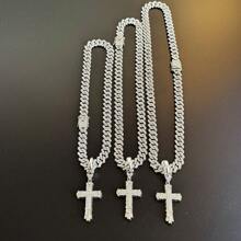 New Luxury Rhinestone Accented Double-Layer 3D Cross Pendant, Oversized Hiphop Style, Alloy-Plated, Vintage Personalized Creative, Suitable For Cuban Chain, High-End Fashion - Kayi-cross - View 7