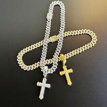 New Luxury Rhinestone Accented Double-Layer 3D Cross Pendant, Oversized Hiphop Style, Alloy-Plated, Vintage Personalized Creative, Suitable For Cuban Chain, High-End Fashion - Kayi-cross - View 6