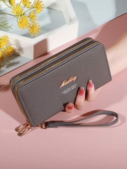 Classic Wallet - Large Capacity Clutch Wallet With Zipper 8 Card Slots & Multiple Compartments Elegant Wrist Strap Patchwork Color Block For Women Wallet Purse Wallet Long Wallet Wristlet Wallet