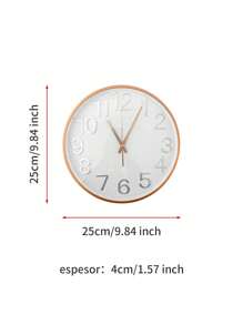 Reloj de pared de 10 pulgadas, estilo minimalista, alarma silenciosa, funciona con batería, cubierta de vidrio transparente, ideal para decorar habitaciones infantiles, salas, dormitorios, cocinas, escuelas y oficinas. - Dorado - Ver 5