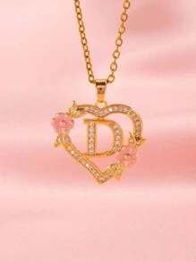 1 件心形花卉字母项链个性化心形花卉 26 个字母吊坠项链适合女孩的生日