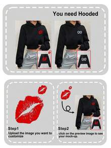 Moletom Cropped Personalizado para Mulheres, Personalizável com Logo, Foto, Texto, Logo do Clube, Logo do Grupo de Viagem, Nome, Foto de Estimação, Foto da Família, Ornamental, Cachorro, Único, Personalizado, Presentes Ideais para Ela, Família, Amigos, Meninas Rosa, Para Feriados, Para Férias, Para Aniversários, Preto Primavera - Preto - Visão 3