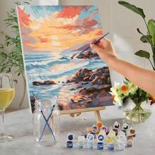 40x50cm/16 In X 20 In-1pc DIY Adult Digital Oil Painting Set,Beach Sand Sunset Landscape Pattern, For Home Office, Bedroom, Living Room Decor Gifts Birthday Graduation