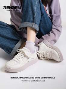 RENBEN 1 par de zapatillas deportivas de plataforma suave para mujer, nuevos zapatos casuales deportivos blancos únicos para otoño/invierno 2024