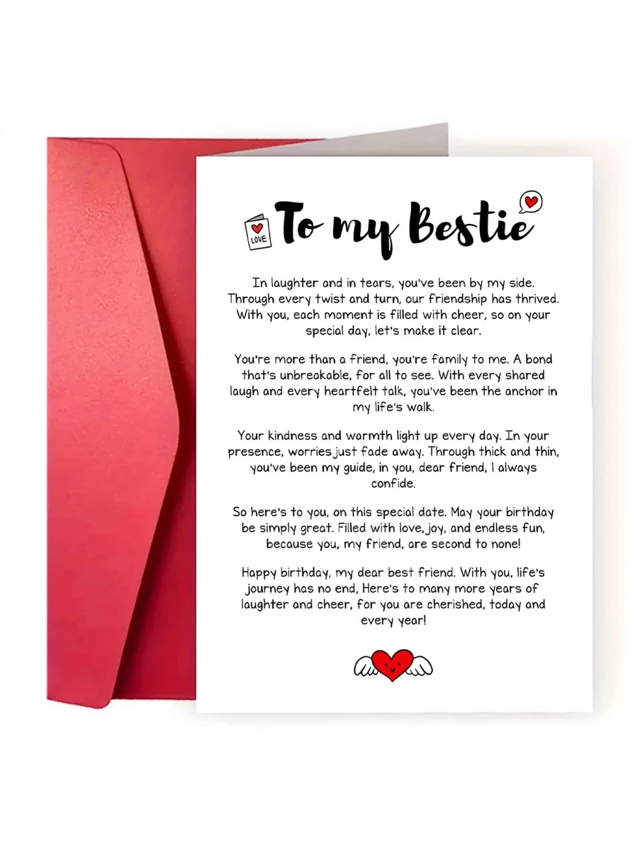 1pc Heartfelt Birthday Greeting Card For Best Friend, High-Quality Paper, Birthday Wishes For Anyone, With Envelope, For Thoughtful Poetry And Love With Wings Design, Birthday Card - Multicolor - View 1